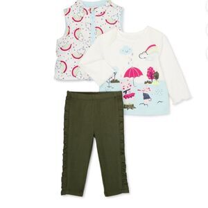 NWT Wonder Nation Baby Girl 3pc Reversible Vest Long Sleeve Pants 3-6 months
